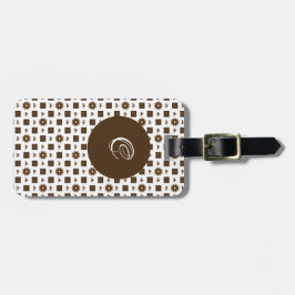 Elegant Brown en White Checkered Pattern Bagagelabel