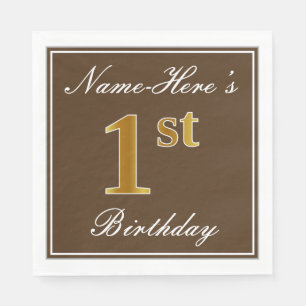 Elegant Brown, Faux Gold, 1e verjaardag; Aangepast Servet