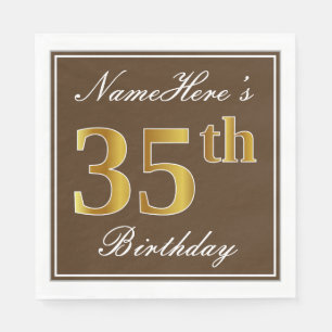 Elegant Brown, Faux Gold 35th Birthday + Naam Servetten