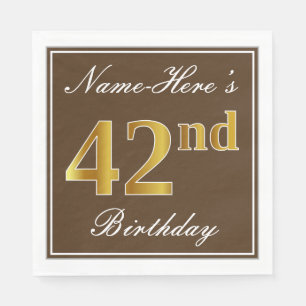 Elegant Brown, Faux Gold 42e verjaardag + naam Servet