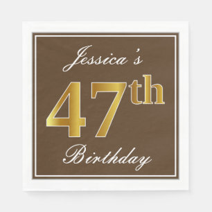 Elegant Brown, Faux Gold 47th Birthday + naam Servet