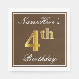 Elegant Brown, Faux Gold 4th Birthday; Aangepaste Servetten