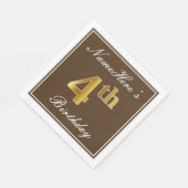 Elegant Brown, Faux Gold 4th Birthday; Aangepaste Servetten (Hoek)