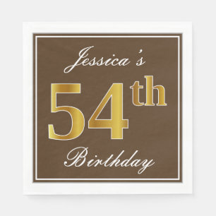 Elegant Brown, Faux Gold 54th Birthday + naam Servet