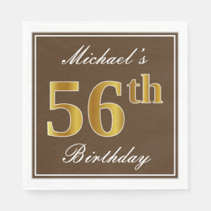 Elegant Brown, Faux Gold 56th Birthday + naam Servet
