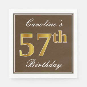 Elegant Brown, Faux Gold 57th Birthday + naam Servet