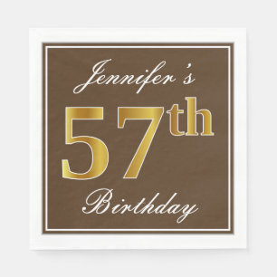 Elegant Brown, Faux Gold 57th Birthday + naam Servet