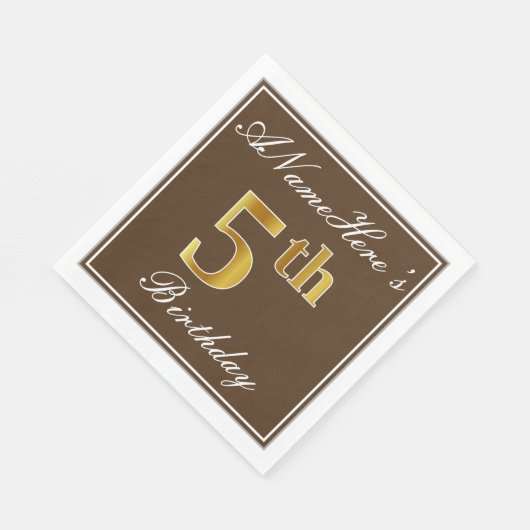 Elegant Brown, Faux Gold 5th Birthday; Aangepaste Servetten (Hoek)