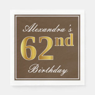 Elegant Brown, Faux Gold 62e verjaardag + naam Servet
