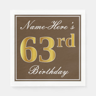Elegant Brown, Faux Gold 63rd Birthday + naam Servet