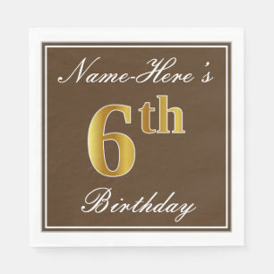 Elegant Brown, Faux Gold 6th Birthday; Aangepaste  Servet