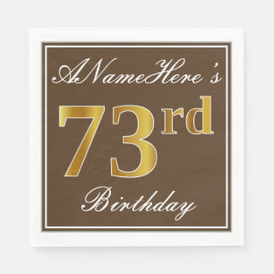 Elegant Brown, Faux Gold 73rd Birthday + naam Servetten