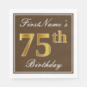 Elegant Brown, Faux Gold 75th Birthday + naam Servetten