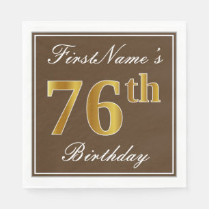Elegant Brown, Faux Gold 76th Birthday + naam Servet