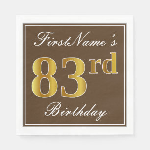 Elegant Brown, Faux Gold 83rd Birthday + naam Servetten