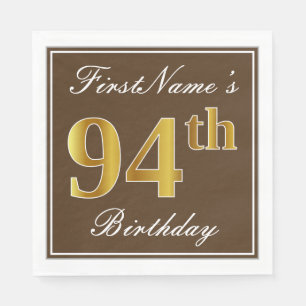 Elegant Brown, Faux Gold 94th Birthday + naam Servetten