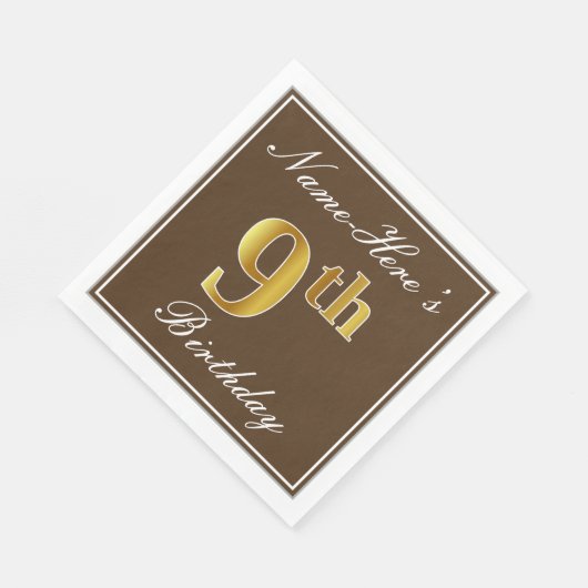 Elegant Brown, Faux Gold 9th Birthday; Aangepaste Servetten (Hoek)