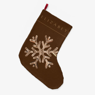 Elegant Brown Faux Gold Snowflake met de naam Rust Grote Kerstsok