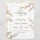 Elegant Brown Foliage Autumn Wedding Kaart (Voorkant / Achterkant)