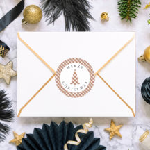 Elegant Brown Gingham Plaid Pine Merry Christmas