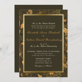 Elegant Brown & Gold Floral herfst bruiloft Kaart (Voorkant / Achterkant)