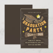Elegant Brown Gold Graduation Party Invitation (Devant / Derrière)