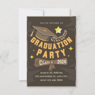Elegant Brown Gold Graduation Party Invitation Kaart