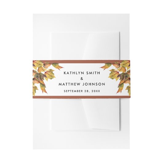 Elegant Brown Golden Yellow Autumn Foliage Wedding Uitnodigingen Wikkel