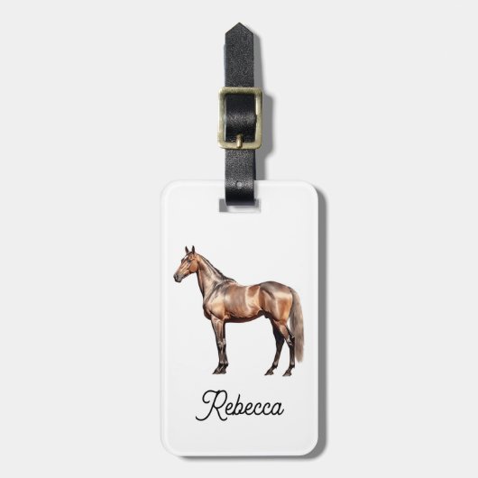 Elegant Brown Horse Equestrian Custom Script Name Bagagelabel (Voorkant verticaal)