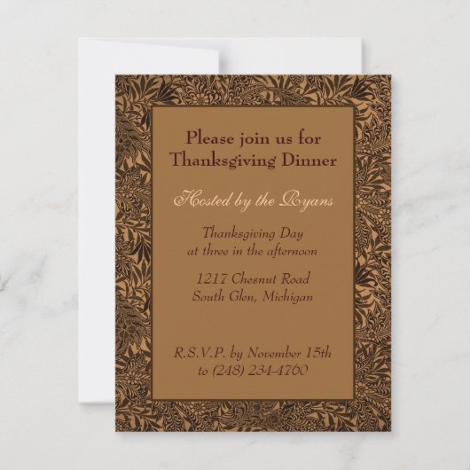 Elegant Brown Leafy Thanksgiving RSVP Kaartje (Voorkant)
