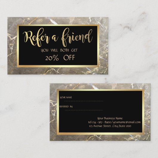 Elegant Brown Marble Stone, Lijst Reference Kaart (Voorkant / Achterkant)