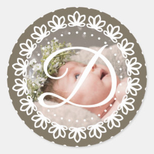 Elegant brown op foto verjaardagsfeestje ronde sticker