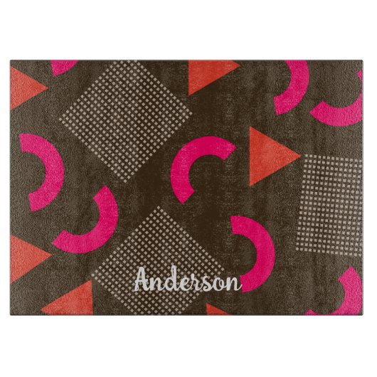 Elegant Brown Orange Geometric Personalized Name  Snijplank (Voorkant)