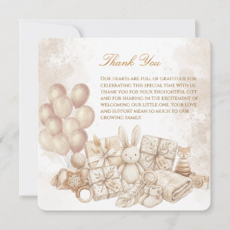 Elegant Brown & Pastel Baby Shower card Bedankkaart