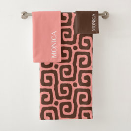 Elegant Brown Pink Abstract Script Name Towel Bad Handdoek