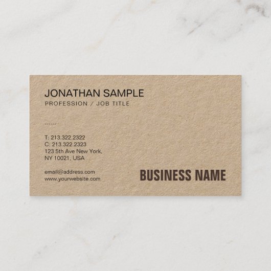 Elegant Brown Real Kraft Paper Moderne Sjabloon Visitekaartje (Achterkant)