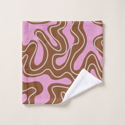 Élégant Brown rose Abstrait Wavy Stripe moderne (Gant de toilette)