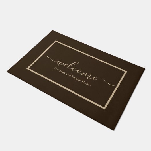 Elegant brown taupe script name welkome naam deurmat (Schuin)
