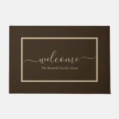 Elegant brown taupe script name welkome naam deurmat (Voorkant)