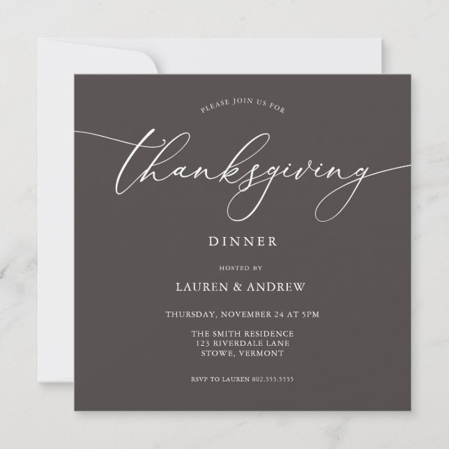 Élégant Brown Thanksgiving Diner Invitation (Devant)