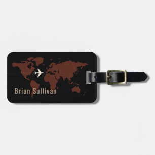 Elegant Brown Wereldkaart Travel Agent Bagagelabel