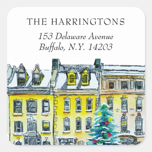 Elegant Brownstone Art Return Address Vierkante Sticker (Voorkant)
