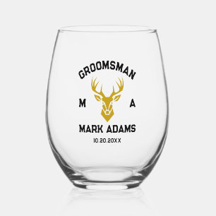 Elegant Bruidegom Cadeau Hertenkop Vintage Monogra Wijnglas Zonder Voet