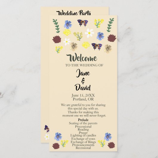 Elegant Bruidsbloem Boho Eierdop Huwelijksprogramm (Voorkant / Achterkant)