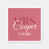 Elegant bruidspaar naam rood ivoor kleur servet (Voorkant)