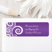 Elegant bruiloft adres wit wervelt Paarse Etiket (Insitu)