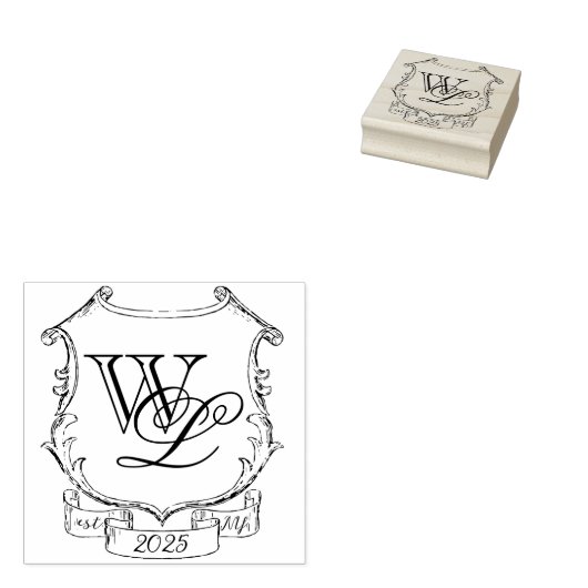 Elegant Bruiloft Crest Monogram Rubberstempel (Gestempeld)