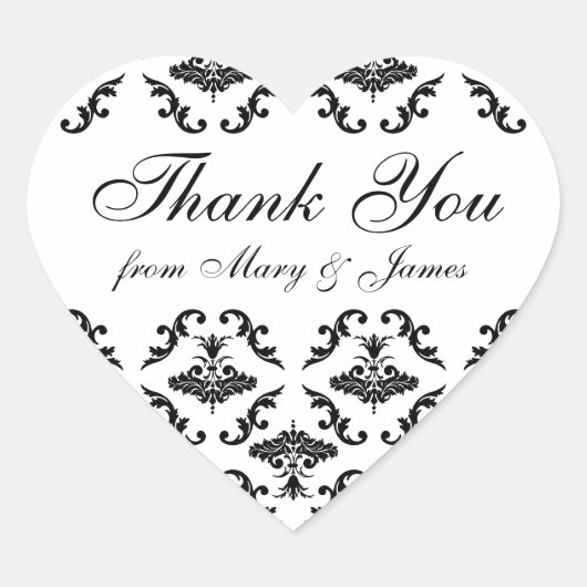 Elegant Bruiloft "Dank u" Label Black Damask (Voorkant)