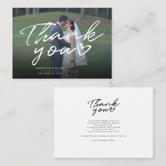 Elegant bruiloft fotoscript dank u notitiekaartje (Voorkant / Achterkant)