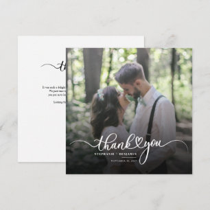 Elegant bruiloft fotoscript dank u notitiekaartje